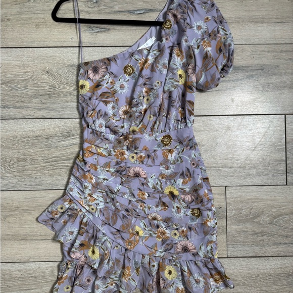 Astr women's S purple one shoulder puff sleeve floral mini dress whimsical girly - Picture 7 of 7